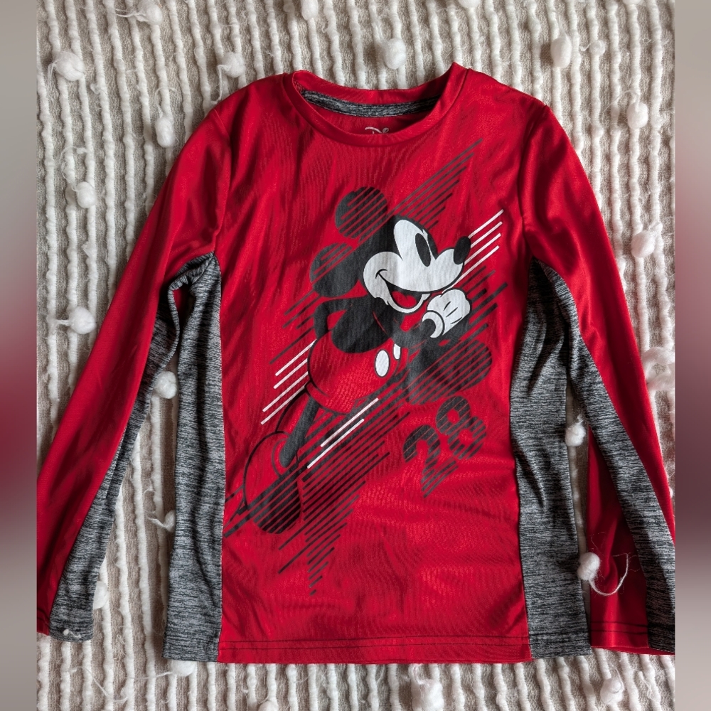 Disney Red and Gray Mickey Mouse Long Sleeve Tee-boys Size 8